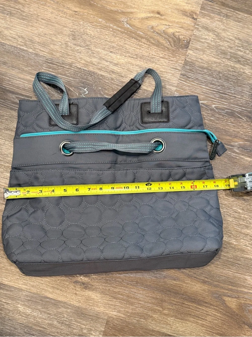 thirty-one Gray Quilted Tote with Teal Trim
